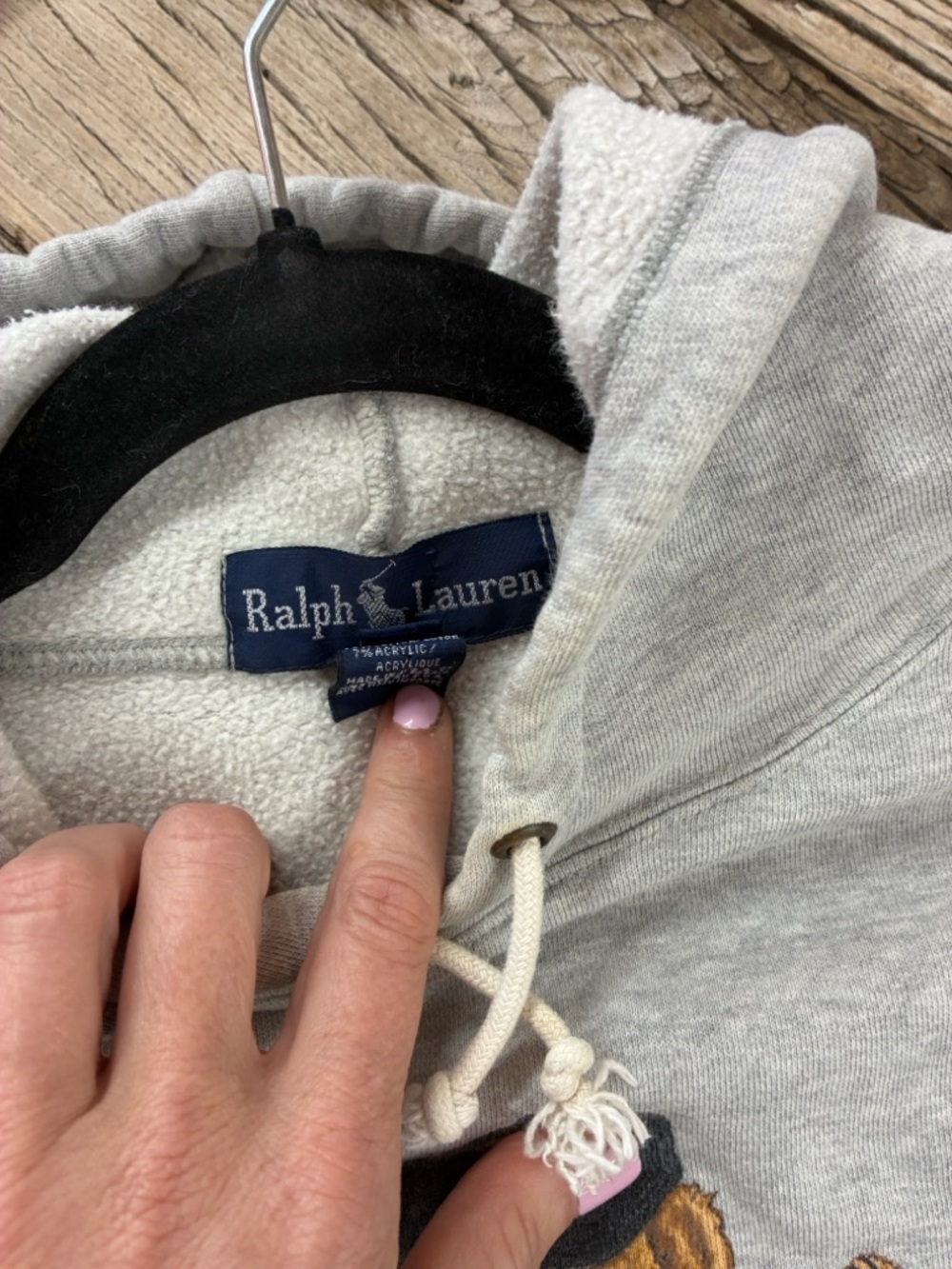 Ralph Lauren Beige Hoodie with Embroidered Bear Detail - Picture 7 of 8